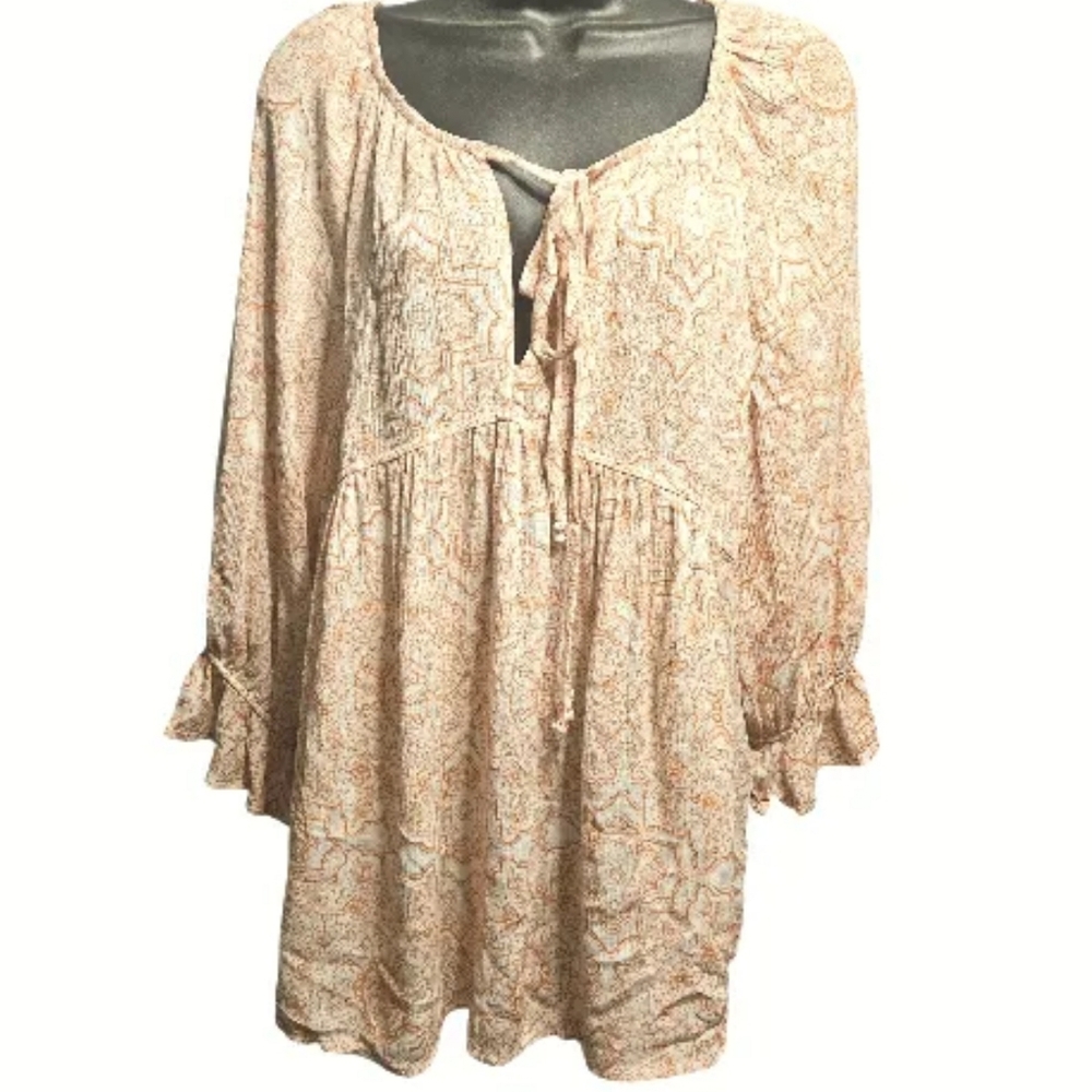 Cea Femme Anthropologie Pink Boho Flowy Long Ruffle Sleeves Peasant Top Size Med - Picture 2 of 7